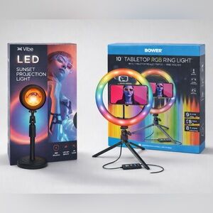 Creator Glow-Up Light Bundle RGB Ring Light + LED Sunset Projection Lamp (NIB)
